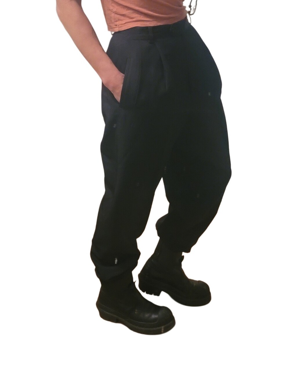 AUSTIN REED Vintage Pleated Trousers High Rise Worsted Wool Black Made in USA